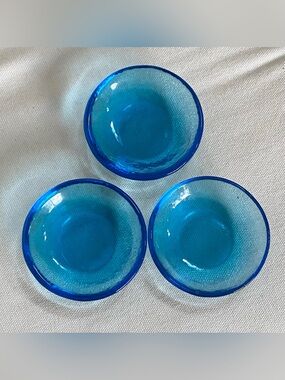 Vtg Fire & Light Recycled Glass 3.25” Dipping Bowls Aqua Blue - Set of 3